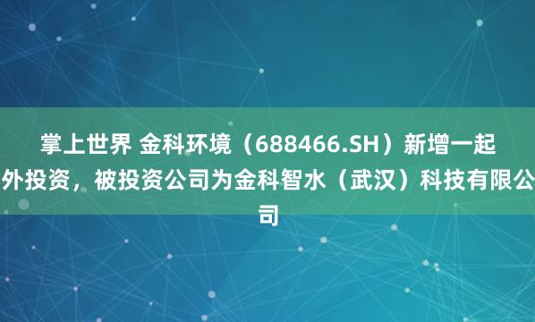 掌上世界 金科环境（688466.SH）新增一起对外投资，被投资公司为金科智水（武汉）科技有限公司